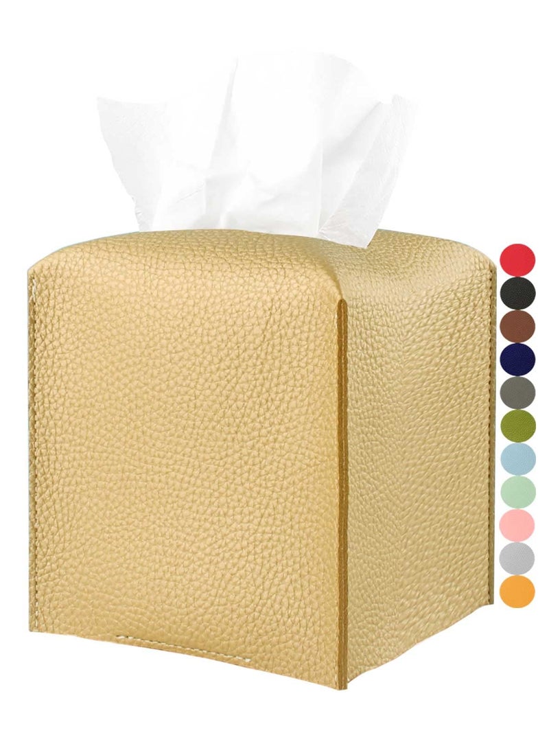 Gold Tissue Box Cover Leather  Tissue Holder with Bottom Belt by JESMINI Decorative Aesthetic PU Leather Tissue Box Holder for Bathroom Home Office Decor
