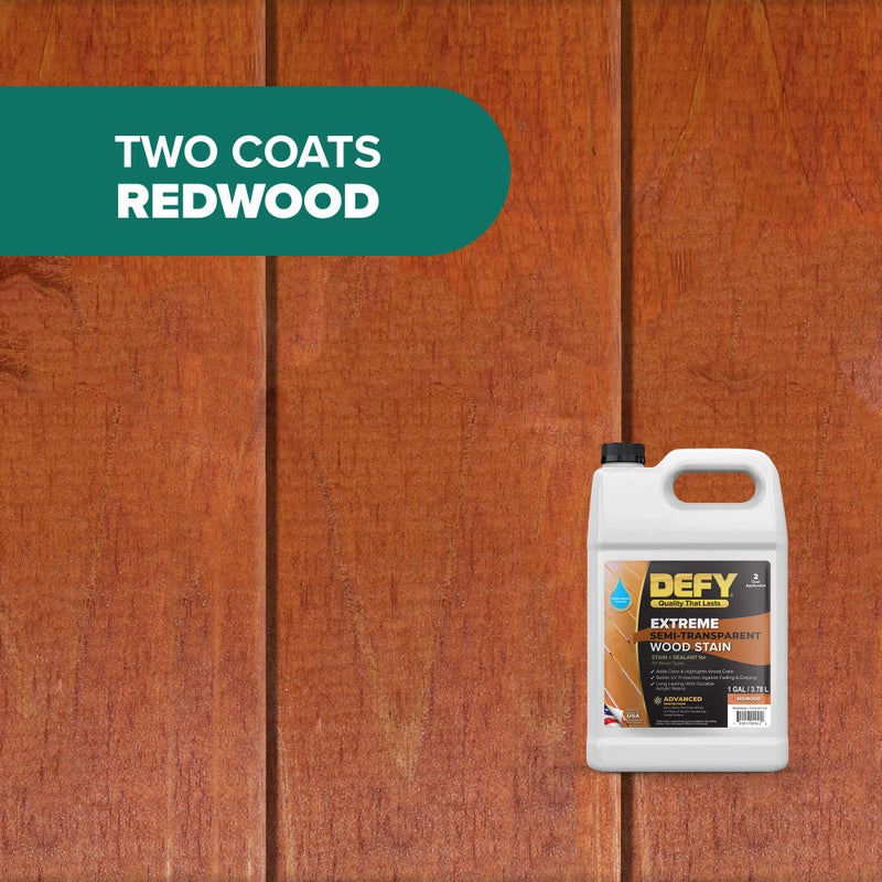 DEFY DEFY Extreme Wood Stain and Sealer in One - 1 Gallon Semi-Transparent Waterproof Coating for All Wood Types - Redwood  - Image 2