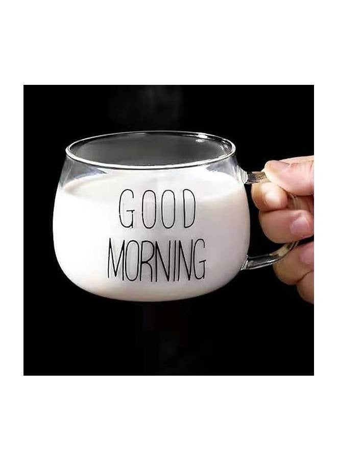 كوب زجاجي أنيق مصنوع بعناية، مزين بعبارة "Good Morning" باللغة الإنجليزية، مثالي لبداية يومك بكوب من القهوة أو الشاي يمنحك شعورًا بالدفء والتفاؤل.  - Image 2