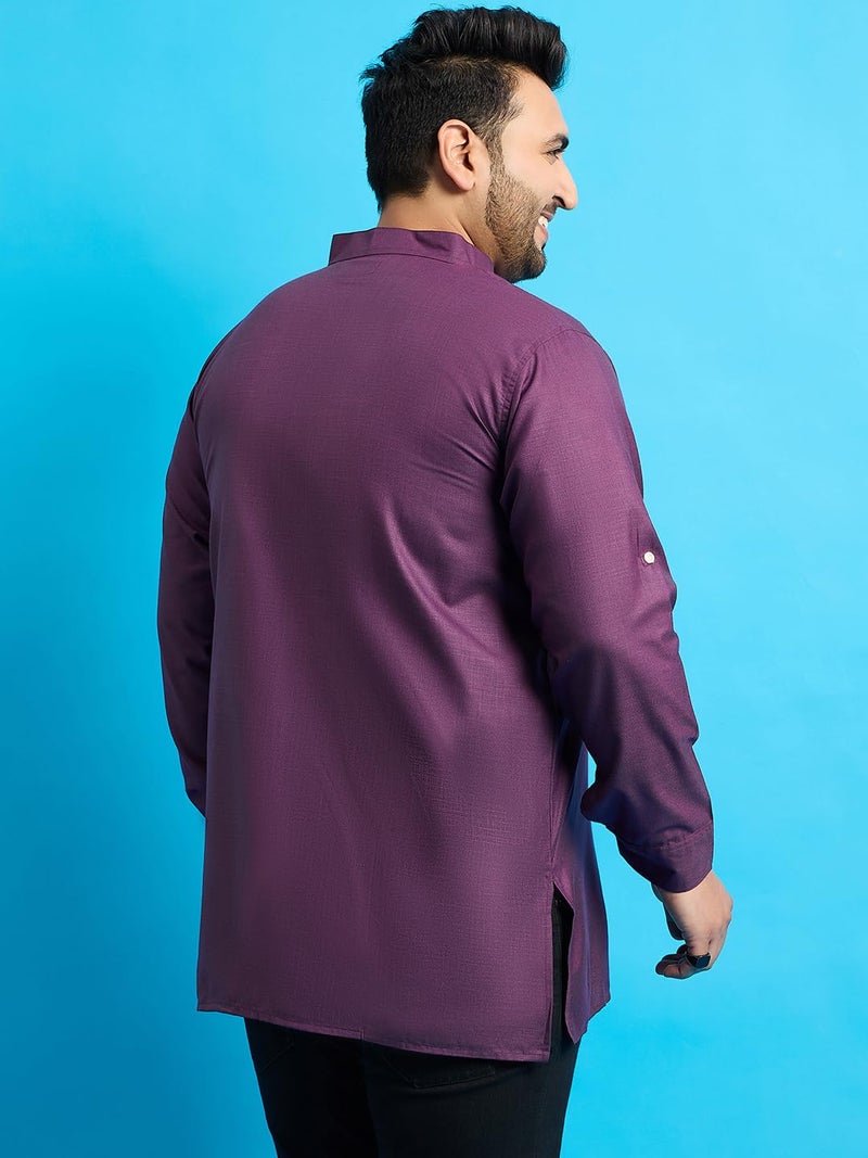 Bigbanana Plus Size Men's Regular Fit Solid Short Kurta (Pollan-Purple,Purple,2XL) - Image 5