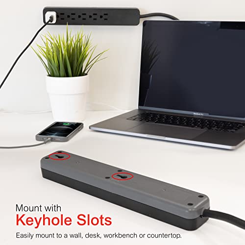 GE برو واقي من زيادة التيار بـ 6 مآخذ، سلك تمديد بطول 4 أقدام، 840 جول، شريط طاقة، قابس مسطح، قاطع دائرة مدمج، تركيب على الحائط، مدرج في ETL، أسود، 37051 - Image 4