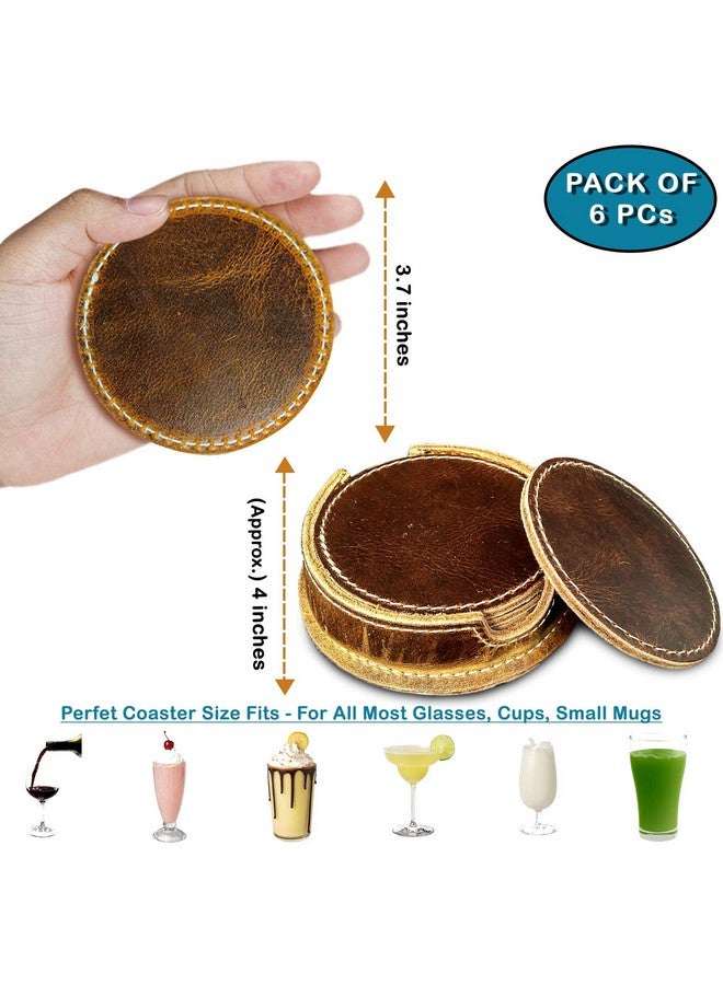 Rustic Town Rustic Town Leather Coasters for Drinks - Cup Coasters Coffee Table Kitchen Table Bar, Home & Office Gifts Handmade Drink Coasters  - Image 3