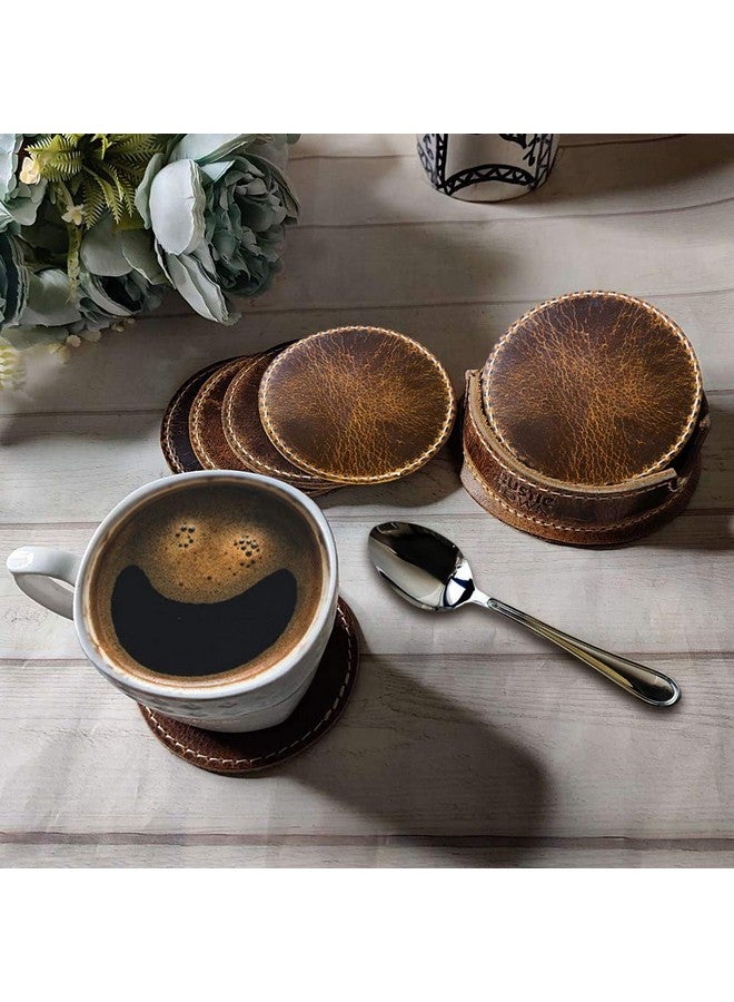 Rustic Town Rustic Town Leather Coasters for Drinks - Cup Coasters Coffee Table Kitchen Table Bar, Home & Office Gifts Handmade Drink Coasters  - Image 2