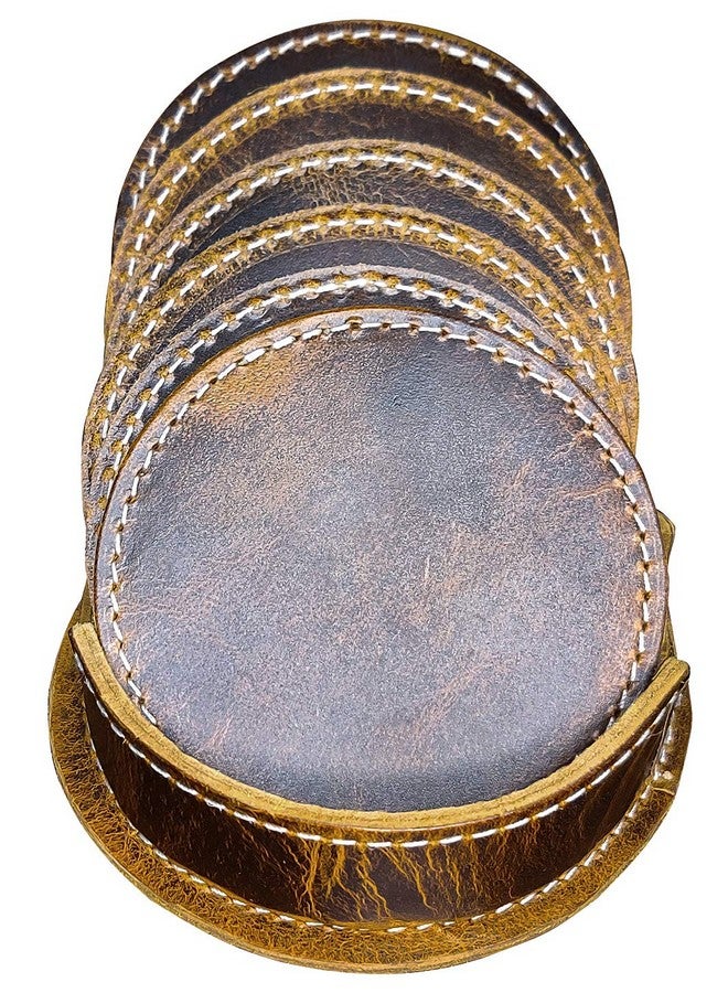 Rustic Town Rustic Town Leather Coasters for Drinks - Cup Coasters Coffee Table Kitchen Table Bar, Home & Office Gifts Handmade Drink Coasters  - Image 5