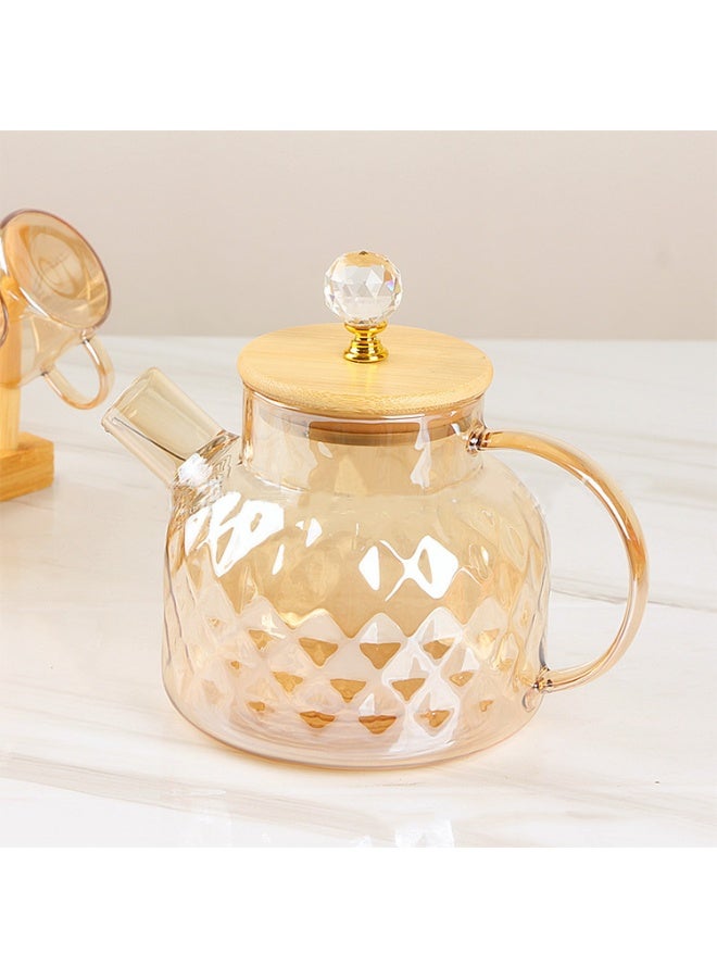 Glass Tea Set with Teapot and 6 Cups, Crystal Pattern Design, 7-Piece Set with Storage Stand - Image 2