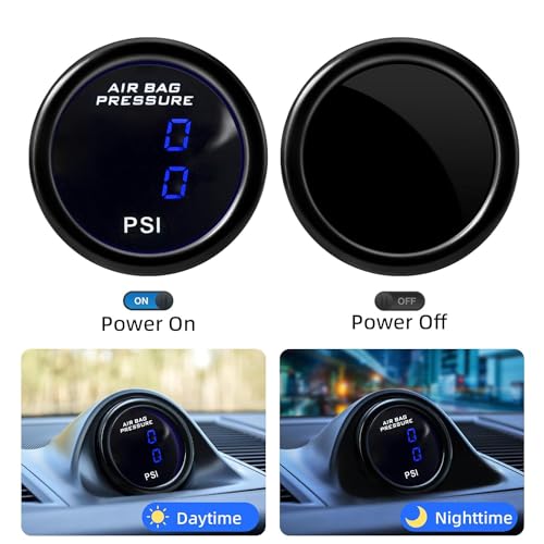 ZHSYMX Dual Blue Display Car Air Suspension Gauge 220PSI,2-1/16" 52mm Air Pressure Gauge with 2PCS 1/8NPT Air Pressure Sensor and Bracket for Car & Truck - Image 4