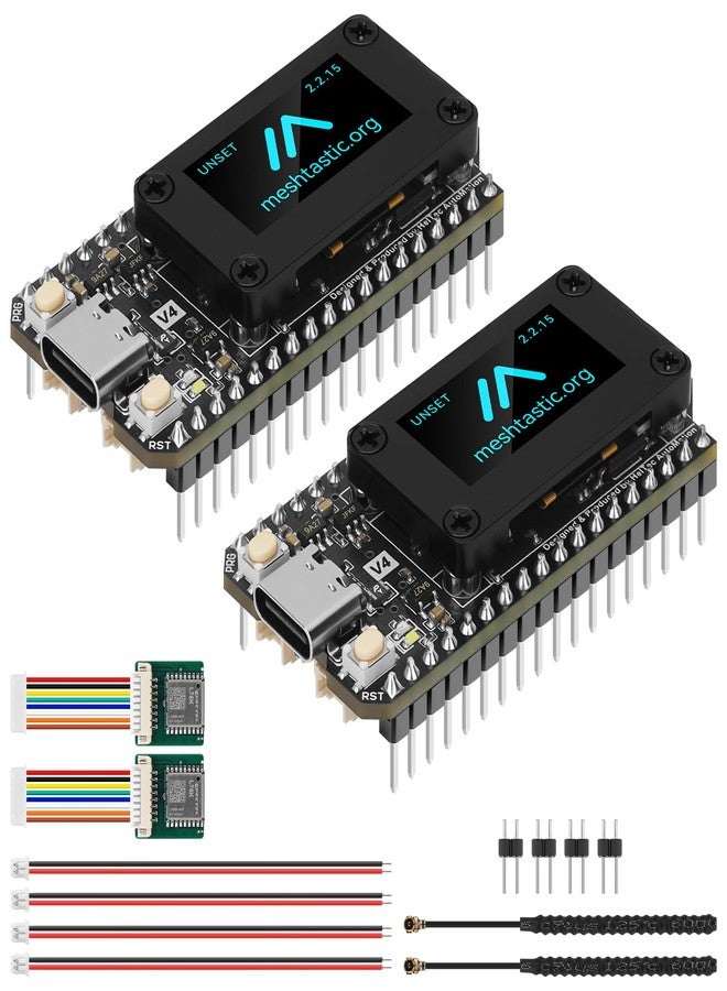 YELUFT 2 Pack Pre-Soldered ESP32 LoRa V4 Development Board with GNSS Module & 915MHz LoRa Antenna, Integrated WiFi Bluetooth SX1262 0.96-inch OLED Display Type C Interface for Meshtastic Arduino - Image 1