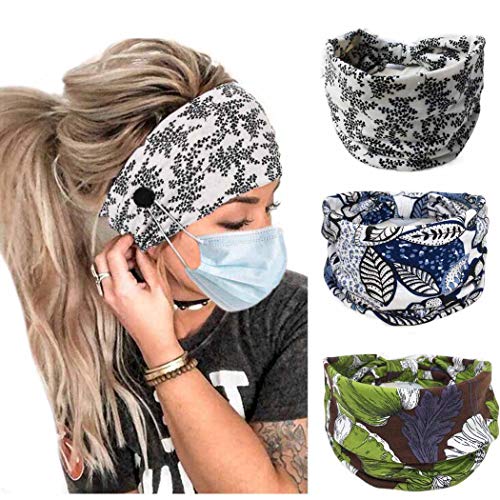 Bohend Boho Button Headband Wide Stretchy Daily Use Knotted Headwear Sport Athletic Yoga Gym Rhinestone Crystal Hair Accessories for Women and Girls(3pcs) (M) - Image 1
