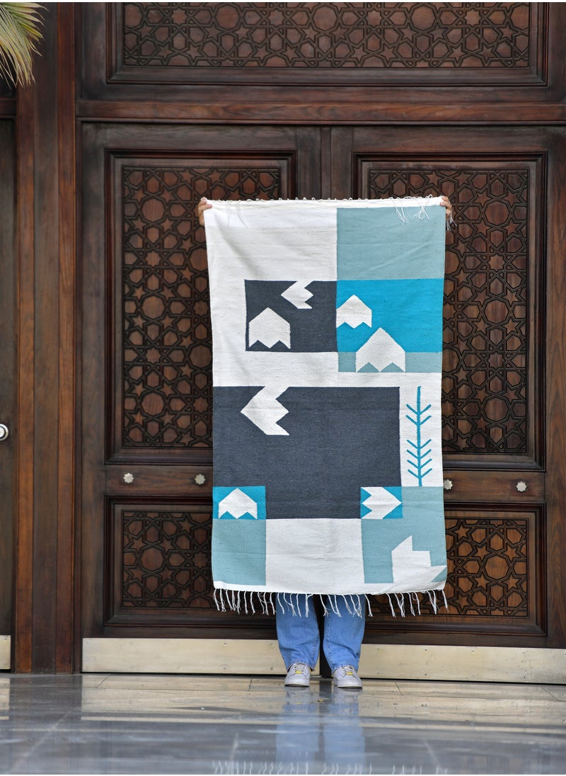 Handmade 'Revival' Egyptian Cotton Blue Rug  - Image 3