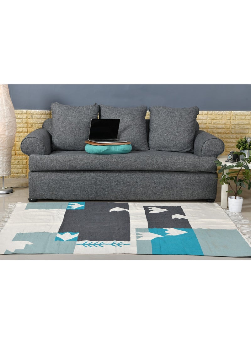 Handmade 'Revival' Egyptian Cotton Blue Rug  - Image 1