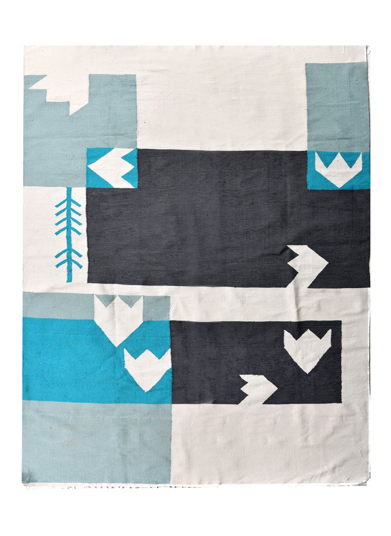 Handmade 'Revival' Egyptian Cotton Blue Rug  - Image 2