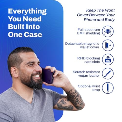 DefenderShield Universal E M F Protection Phone Wallet Case Cover Vegan Leather Design Reduce Exposure to Wireless Signals and Battery Emissions Purple Wallet Phone Case - Image 3