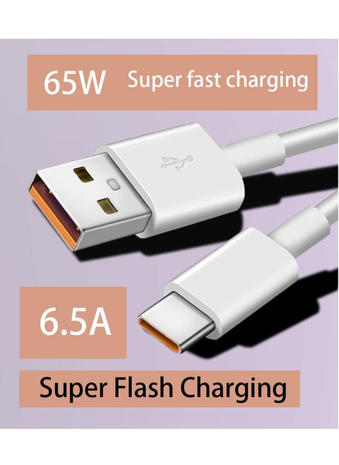 Type - C 6.5A Charging Cable 65W【Integrated Molding】【2 Years+ Service Life】 Orange Interface, 2 Meter Type - C Charging Cable