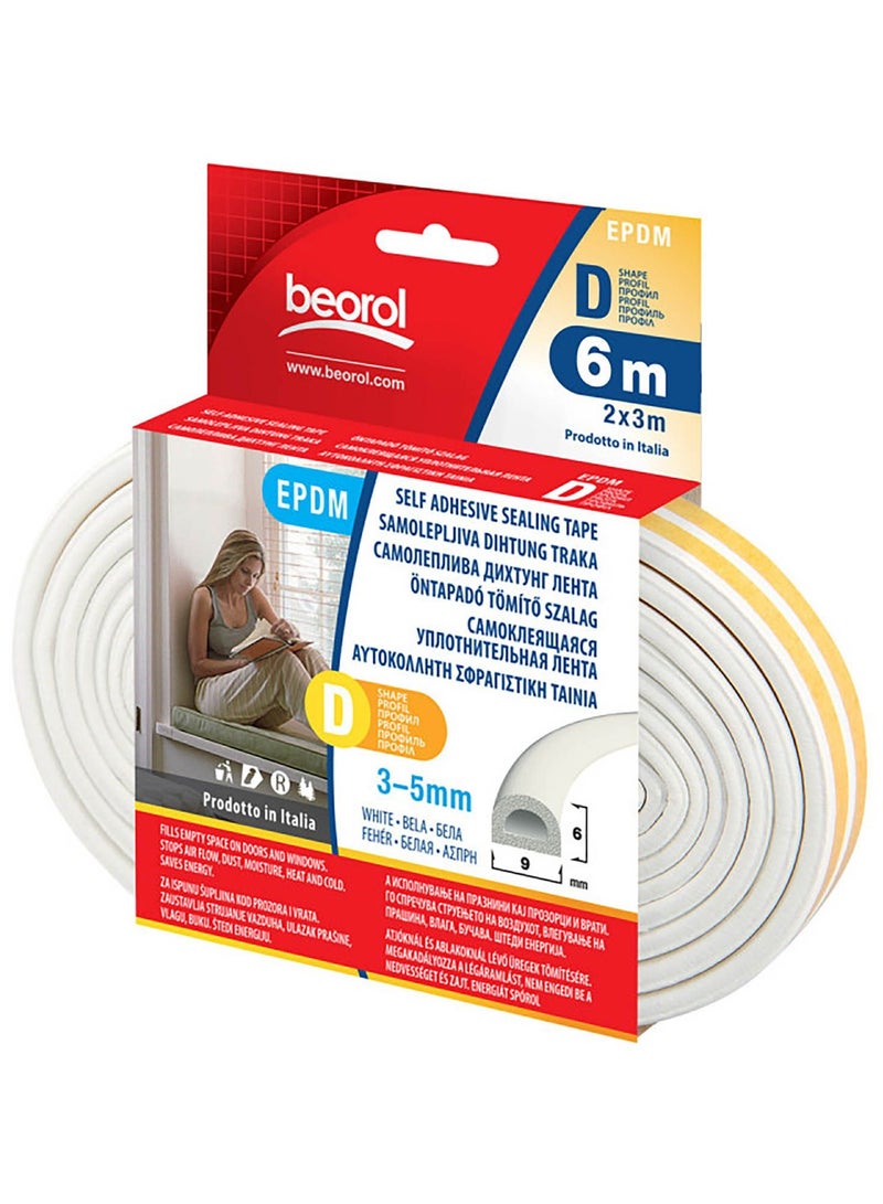 بيورول شريط لاصق ذاتي اللصق على شكل حرف "D" أبيض 2 × 3 متر