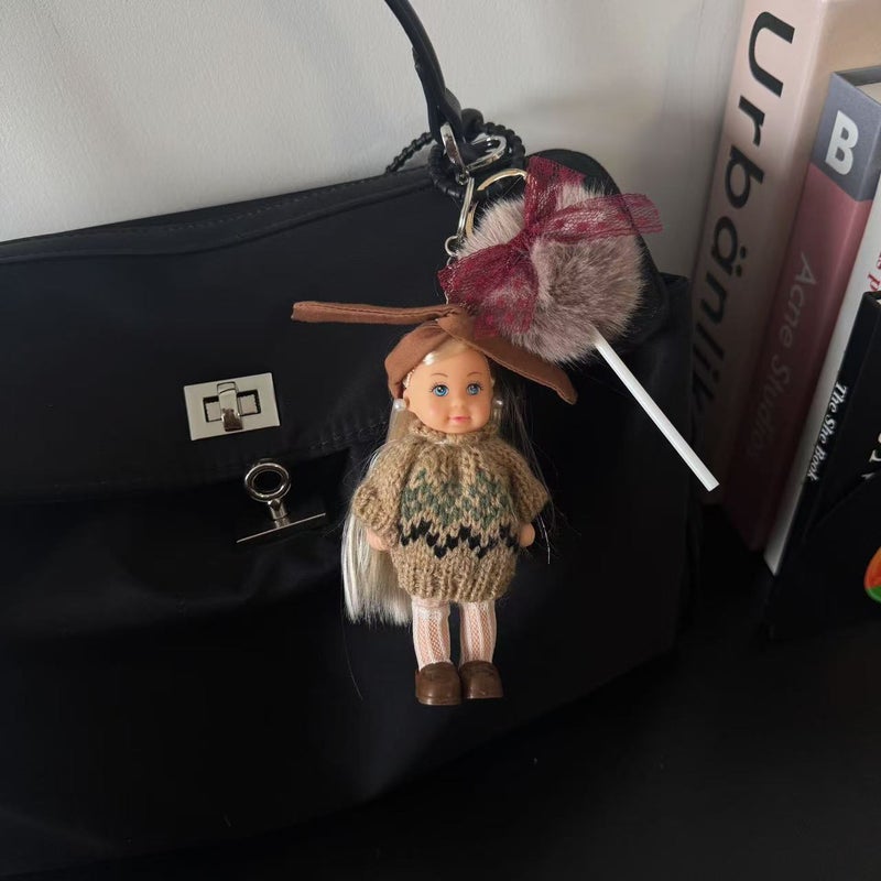 Tennis Barbie Girl Bag Pendant Keychain Cartoon Doll Doll DIY Girl Gift Creative Cross Border Milk Tea Sweater Lollipop Baby Pendant