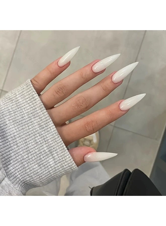 Goolsky أظافر اصطناعية طويلة أنيقة باللون الأبيض الصلب - Image 1