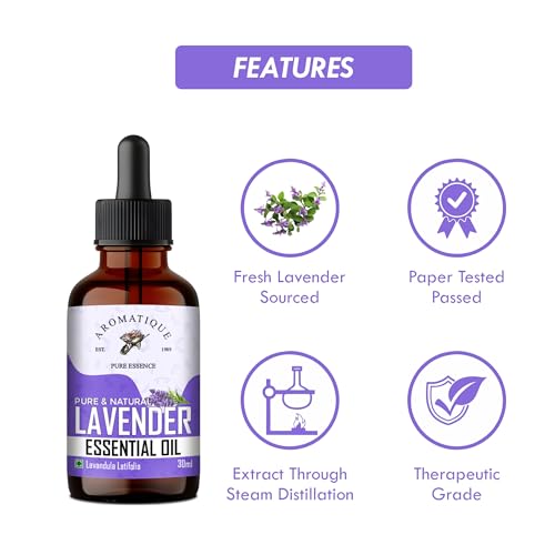 Aromatique Lavender Essential Oil 30ml| 100% Pure & Natural | Aromatherapy Oil for Relaxation & Sleep | Multipurpose Use for Hair, Skin & Diffuser | For Men & Women - Image 3