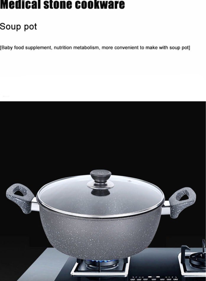 Monda Medical Stone Non-stick Pan Set Wok Soup Pot Frying Pan Three-piece Kitchen Stone Pot 7-piece Cookware Set - Image 5