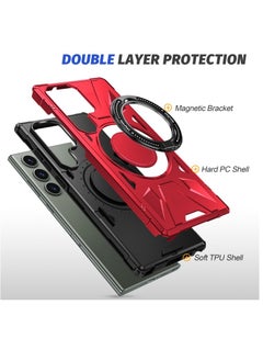 Generic Case for Samsung Galaxy S23 Ultra 5G MagSafe Magnetic Shockproof Phone Case with Ring Holder Red  - Image 5