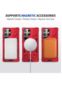 Generic Case for Samsung Galaxy S23 Ultra 5G MagSafe Magnetic Shockproof Phone Case with Ring Holder Red  - Image 4