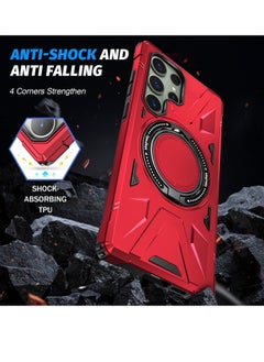 Generic Case for Samsung Galaxy S23 Ultra 5G MagSafe Magnetic Shockproof Phone Case with Ring Holder Red  - Image 3