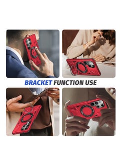 Generic Case for Samsung Galaxy S23 Ultra 5G MagSafe Magnetic Shockproof Phone Case with Ring Holder Red  - Image 2