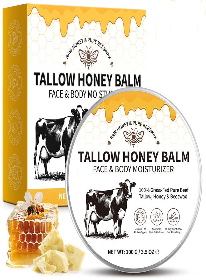 HUALIJIA Beef Tallow for Skin, Tallow and Honey Balm (3.5oz), Tallow Face Moisturizer, Natural Organic Grass-Fed Beef Tallow Balm with Raw Honey Moisturizing Blam for Body, Safe for All Skin Types - Image 1
