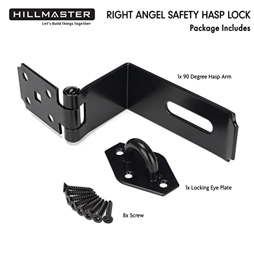 HILLMASTER Door Hasp Latch 90 Degree, 7-3/4" Extra Thick Heavy Duty Steel Safety Gate Door Lock Padlock Clasp Hasp Lock Latch for Fence Gate Barn Door Shed Closet Cabinet, Black Finish - Image 5