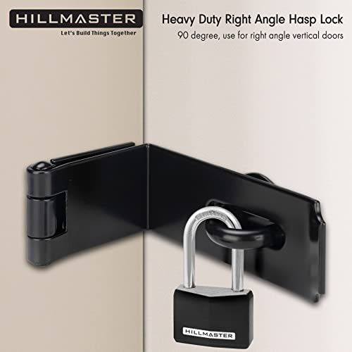 HILLMASTER Door Hasp Latch 90 Degree, 7-3/4" Extra Thick Heavy Duty Steel Safety Gate Door Lock Padlock Clasp Hasp Lock Latch for Fence Gate Barn Door Shed Closet Cabinet, Black Finish - Image 3