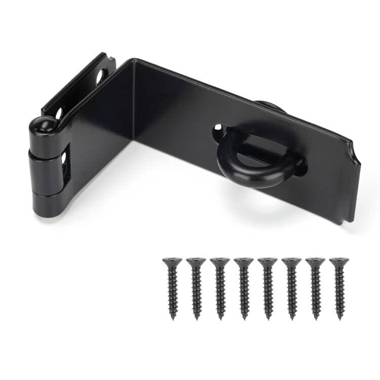 HILLMASTER Door Hasp Latch 90 Degree, 7-3/4" Extra Thick Heavy Duty Steel Safety Gate Door Lock Padlock Clasp Hasp Lock Latch for Fence Gate Barn Door Shed Closet Cabinet, Black Finish - Image 1