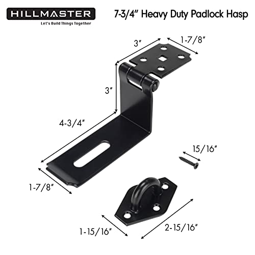 HILLMASTER Door Hasp Latch 90 Degree, 7-3/4" Extra Thick Heavy Duty Steel Safety Gate Door Lock Padlock Clasp Hasp Lock Latch for Fence Gate Barn Door Shed Closet Cabinet, Black Finish - Image 2
