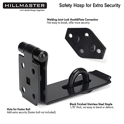 HILLMASTER Door Hasp Latch 90 Degree, 7-3/4" Extra Thick Heavy Duty Steel Safety Gate Door Lock Padlock Clasp Hasp Lock Latch for Fence Gate Barn Door Shed Closet Cabinet, Black Finish - Image 4