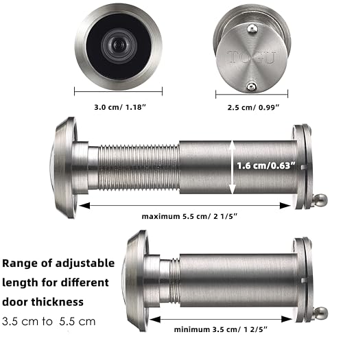 TOGU TG2814YG-SN Solid Brass UL Listed 220-degree Door Viewer with Heavy Duty Privacy Cover for 1-3/8" to 2-1/6" Doors, Satin Nickel Finish - Image 2