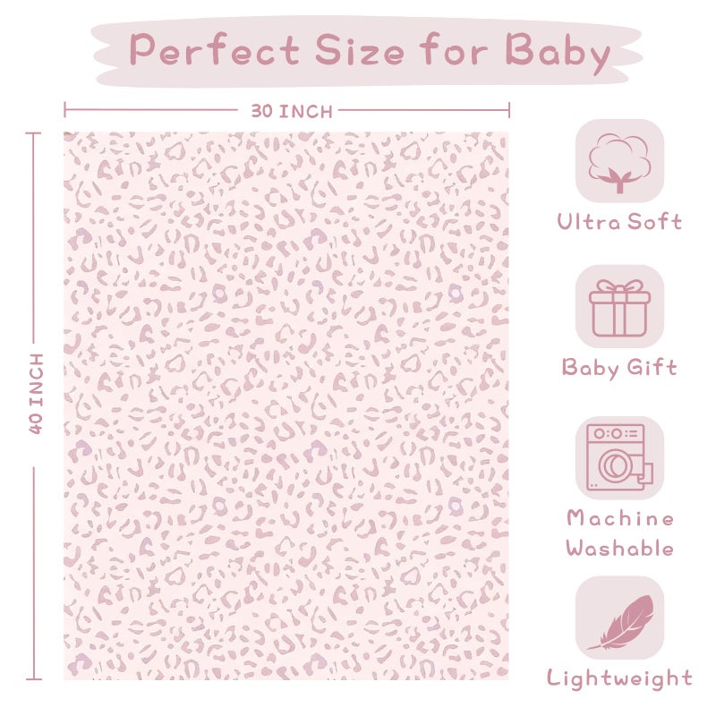 Yurhap Leopard Print Baby Blanket Fleece Baby Blankets for Girls, Ultra Soft Cozy Fluffy Infant Toddler Newborn Receiving Blankets for Crib Stroller, 30"x40", Light Pink - Image 4