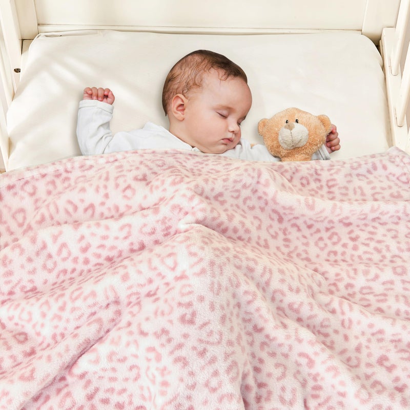 Yurhap Leopard Print Baby Blanket Fleece Baby Blankets for Girls, Ultra Soft Cozy Fluffy Infant Toddler Newborn Receiving Blankets for Crib Stroller, 30"x40", Light Pink - Image 3