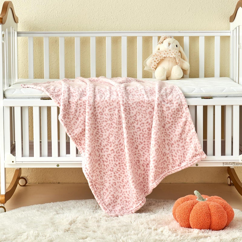 Yurhap Leopard Print Baby Blanket Fleece Baby Blankets for Girls, Ultra Soft Cozy Fluffy Infant Toddler Newborn Receiving Blankets for Crib Stroller, 30"x40", Light Pink - Image 5