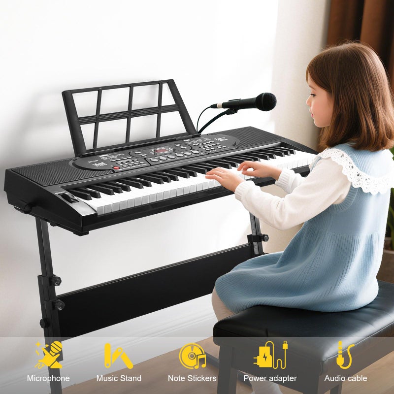 HERTMUN 61 Key Keyboard Piano with Stand, Portable Electric Piano Keyboard Kit for Beginners with Stand, Microphone,Note Stickers, Music Rest, Digital Music Keyboard Built-In Speakers - Image 4