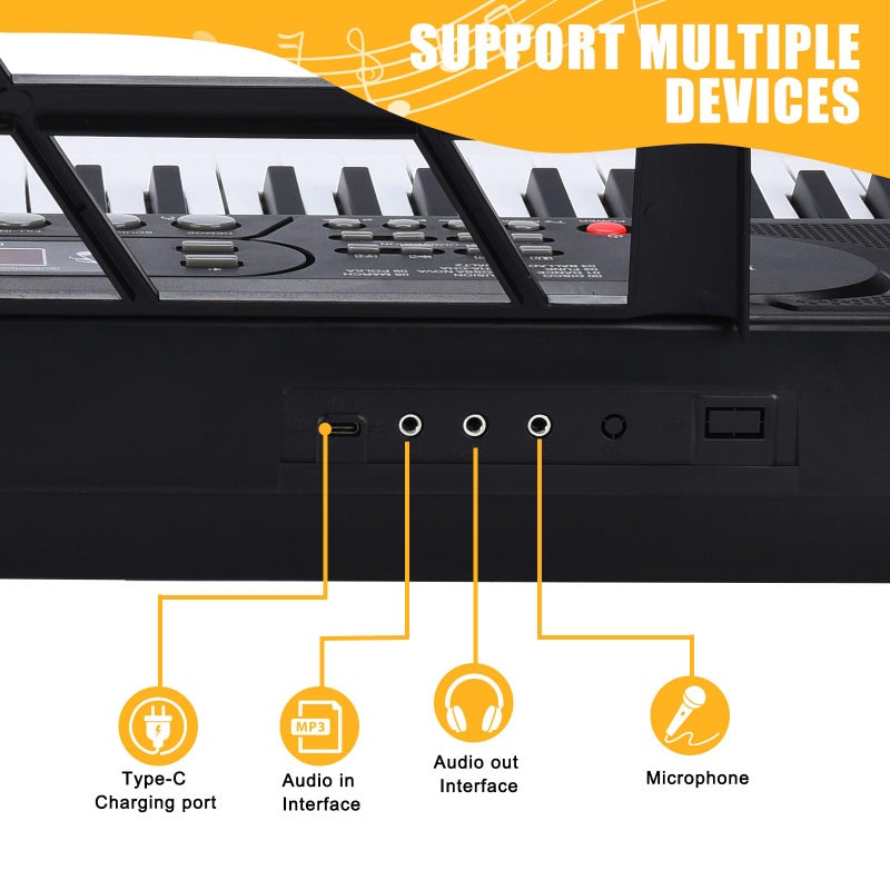 HERTMUN 61 Key Keyboard Piano with Stand, Portable Electric Piano Keyboard Kit for Beginners with Stand, Microphone,Note Stickers, Music Rest, Digital Music Keyboard Built-In Speakers - Image 3