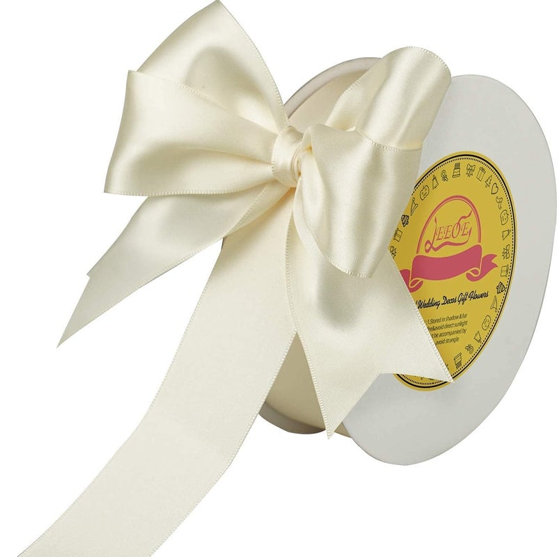 LEEQE Double Face Ivory Satin Ribbon 112 inch X 50 Yards Polyester Ivory Ribbon for Gift Wrapping Very Suitable for Weddings Party Hair Bow Invitation Decorations and More