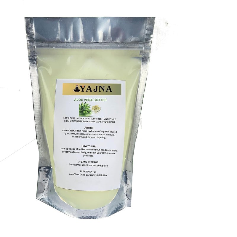 Yajna Organic Raw Aloe Vera Butter 100% Pure,Natural & Unrefined| Skin Moisturizer For Face, Body & Hair| 8 OZ/230 GM Ivory/White Grade A | DIY Creams, Balms, Lotions, Soaps| Softens Dry & Tough Skin - Image 1