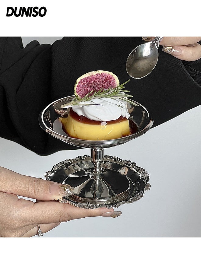 DUNISO Stainless Steel Dessert Cup Set High Footed Design Ice Cream Bowl l Elegant Mousse Bowl with Carved Tray Reusable Goblet Cup Dessert Dish Decorative Fruit Dish Holder for Ice Cream Cup, Pudding Cup, Custard Bowl - Image 1