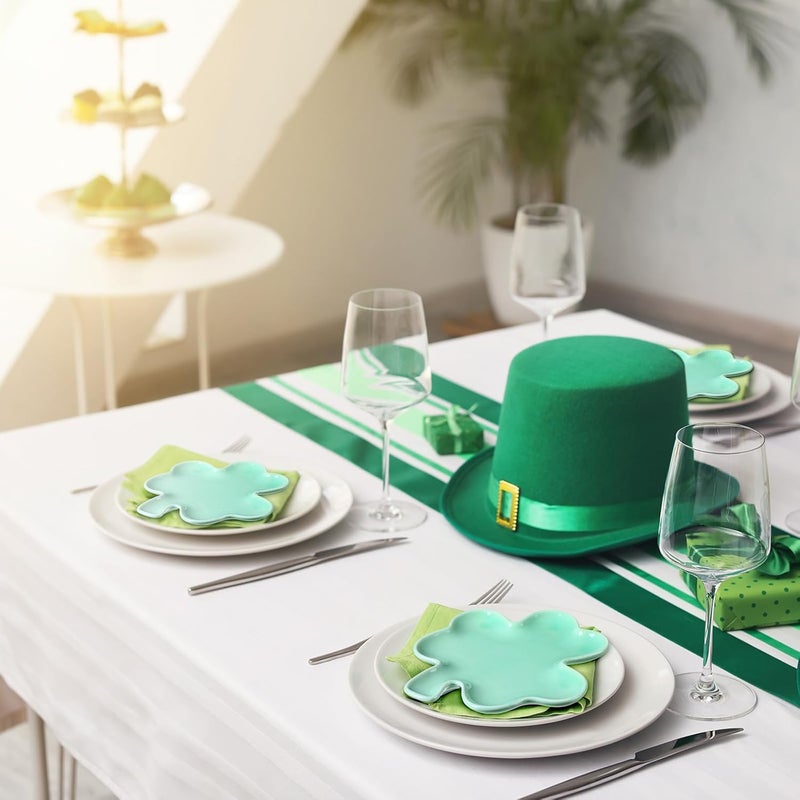 FillTouch 4 Pcs 591 St Patricks Day Ceramic Shamrock Plates Candy Dish Clover Serving Platters Green Shamrock Dessert Plates Irish Bowls Trays for St Patricks Day Party Dinner - Image 4