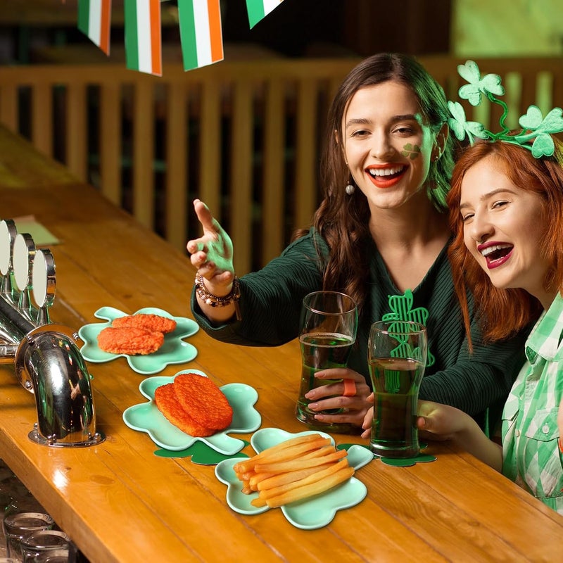 FillTouch 4 Pcs 591 St Patricks Day Ceramic Shamrock Plates Candy Dish Clover Serving Platters Green Shamrock Dessert Plates Irish Bowls Trays for St Patricks Day Party Dinner - Image 5