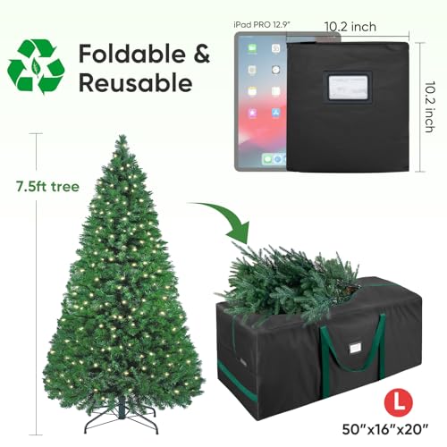 BALEINE 7.5 ft Christmas Tree Storage Bag, Heavy Duty 900D Oxford Fabric with Reinforced Handles and Dual Zippers Wide Opening, Extra Large Storage Container for Trees and Decorations (Black) - Image 2