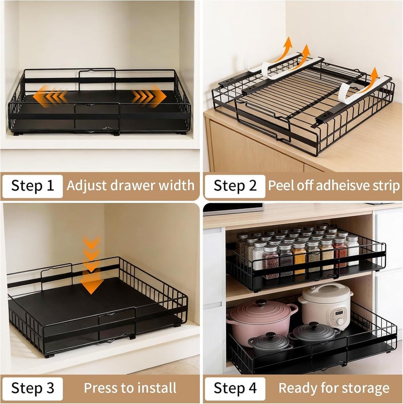 SALADAYS Expandable Pull-Out Cabinet Organizer | Adjustable Width, No-Drill & Drill Mounting | Iron Kitchen Storage Rack with Silent Sliding Rails - Image 5