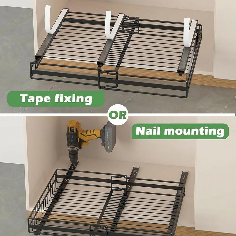 SALADAYS Expandable Pull-Out Cabinet Organizer | Adjustable Width, No-Drill & Drill Mounting | Iron Kitchen Storage Rack with Silent Sliding Rails - Image 4