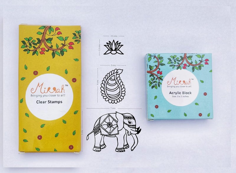 Mirrah Photopolymer Clear Stamps Royal Mysuru Border Patterns 3 Reusable Clear Stamp 1 Acrylic Block