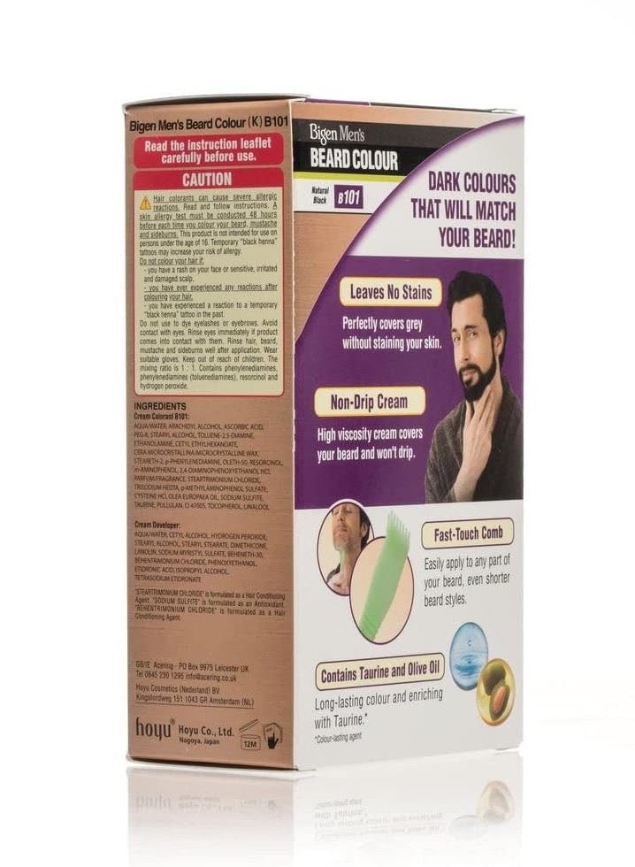 Bigen Beard Colour for Men, Ammonia-Free Formula with Aloe Extract and Olive Oil, 101 Natural Black  - Image 4
