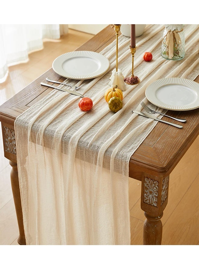 NAKODU Cheesecloth Table Runner Ivory White Gauze Rustic Cheese Cloth Spring Table Runner for Wedding Baby Bridal Shower Birthday Party Long Sheer Boho Home Decorations, 35.4*118 Inch - Image 1