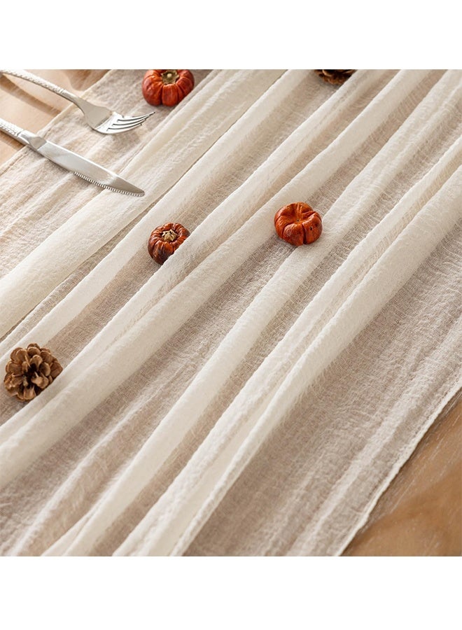 NAKODU Cheesecloth Table Runner Ivory White Gauze Rustic Cheese Cloth Spring Table Runner for Wedding Baby Bridal Shower Birthday Party Long Sheer Boho Home Decorations, 35.4*118 Inch - Image 2